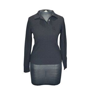 Ribbed Long Sleeve Polo Neck Sweater By Binj Basics M Viscose & Nylon Black